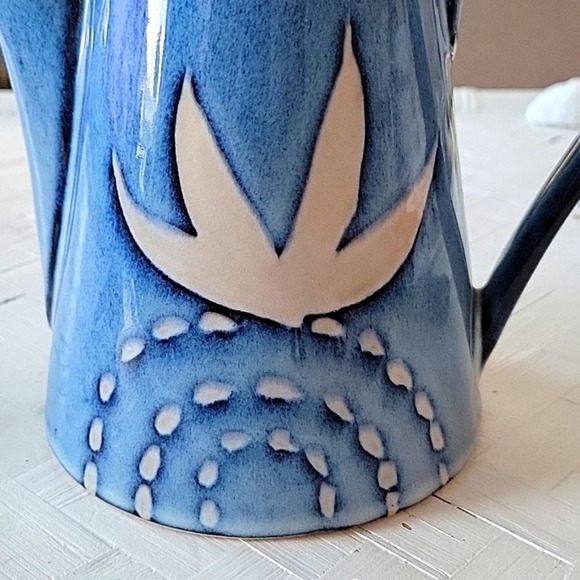 Sheesh Design Tall Coffee Tea Pot Ceramic 10" Tall Blue White Black - Picture 7 of 10